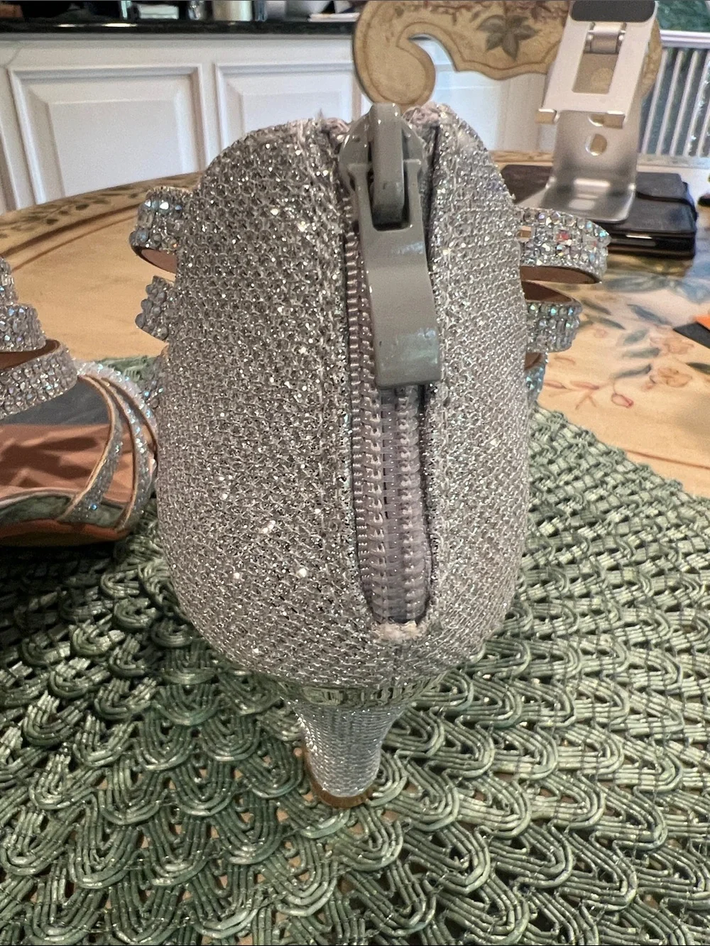 NWT size 7.5 silver crystal dress shoes.
